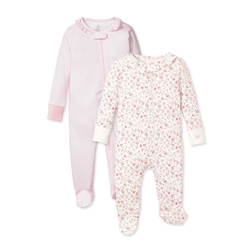 Baby's Pima Ruffle Collar Romper Duo in Pink Stripe & Dorset Floral