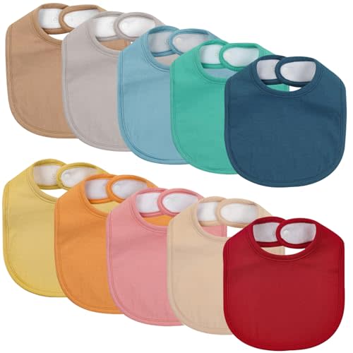 10 Pack Cotton Snap Bibs for Baby Boy Girl, Super Soft Drool Bibs for Teething and Feeding