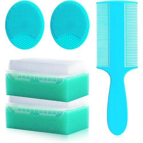 Cradle Cap Brush for Babies, 5Pcs Cradle Cap Treatment Set with Soft Bristle Brushes Silicone Scrubber Long Comb for Newborn Bathing Essentials Baby Brush and Comb Set (Green)
