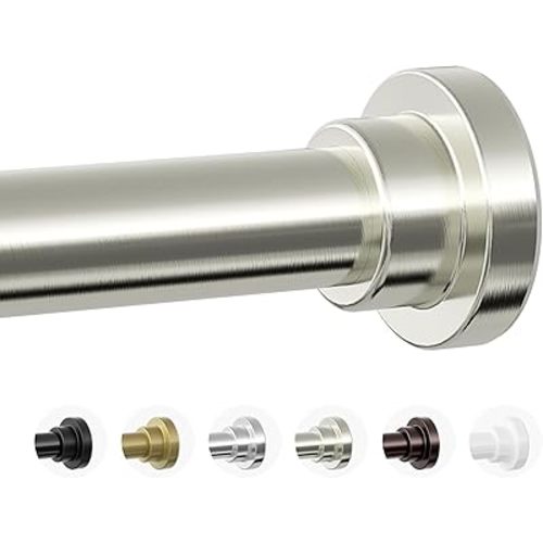 Shower Curtain Rod, 1" Diameter Heavy Duty Tension Shower Rod, Non Slip Adjustable 28-74 inch No Drill Shower Curtain Rods Spring Tension For Bathroom, Shower Stall, No Rust, Brushed Nickel