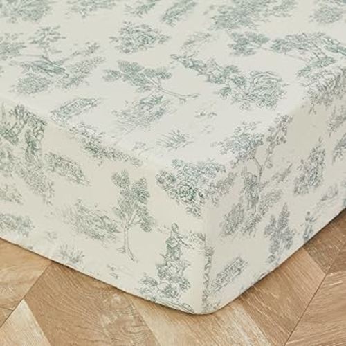 Brandream Baby Crib Sheets for Girls Boys, Fitted Crib Sheet for Standard Crib and Toddler Mattress, Super Soft 100% Cotton Baby Sheet French Country Toile Floral Print,Green