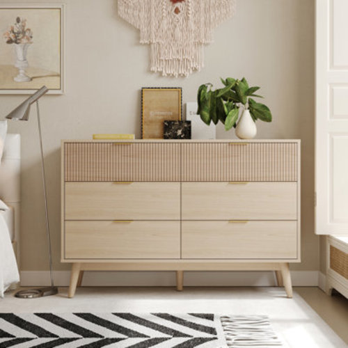 George Oliver Printed Grey 6-Drawer Dresser - Striped Surface and Gold Metal Handles & Reviews | Wayfair