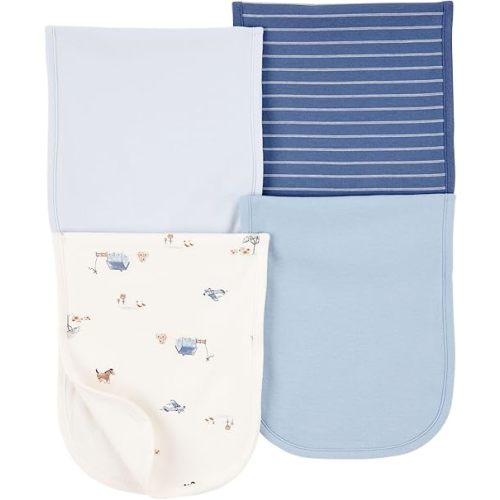 Carter's Baby Girls’ 4 Pack Cotton Burp Cloths, Soft Absorbent Burp Cloth Set (Ivory/Blue)