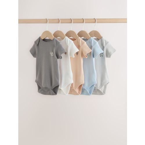 Blue 5 Pack Short Sleeve Baby Bodysuits