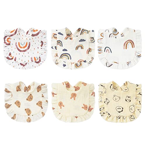 DOSMINE 6 Pack Baby Bibs 4-Layer Baby Drooling Bibs Soft & Absorbent Muslin Bibs for Teething Drooling