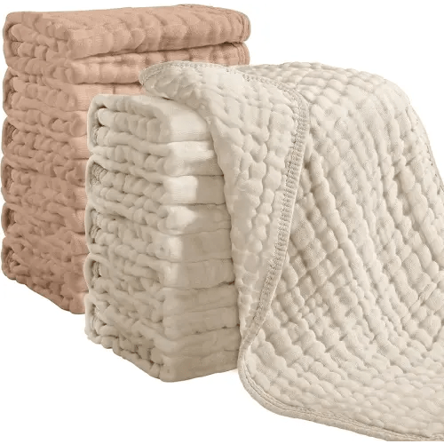 Looxii Muslin Burp Cloths 100% Cotton Muslin Cloths 12 Pack Large 20''x10'' Extra Soft and Absorbent Baby Burping Cloth for Boys and Girls (Apricot+Coffee)