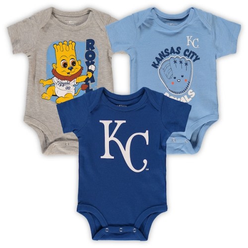 Kansas City Royals Infant 3-Pack Change Up Bodysuit Set - Royal/Light Blue/Heathered Gray