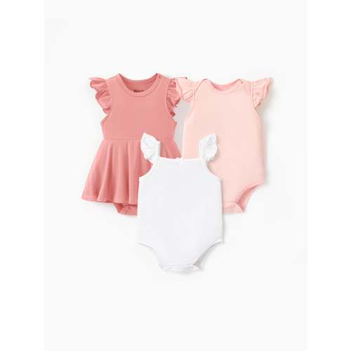 Bamboo Baby Girl Solid Color 3-Piece Rompers Set Pink