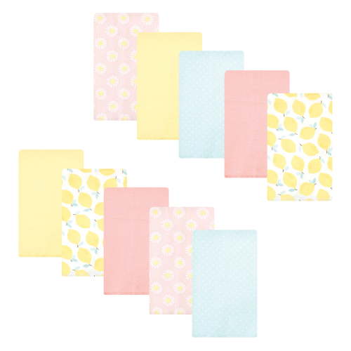 Luvable Friends Hudson Baby Cotton Poly Flannel Burp Cloths 10pk, Yellow Daisy, One Size