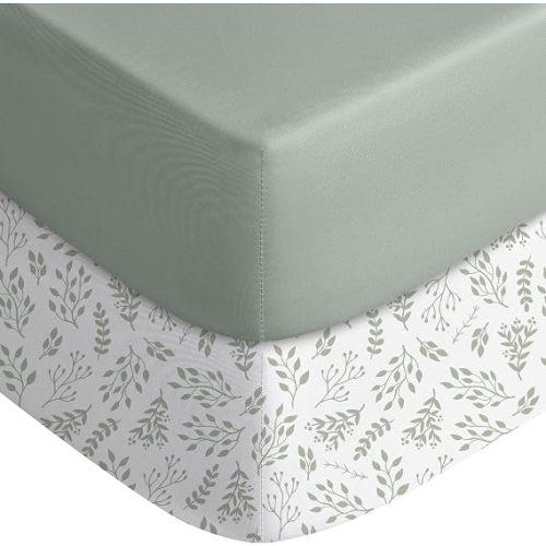 Yoofoss 2-Pack Baby Crib Sheets for Boys Girls 52x28 (Green+Leaf)