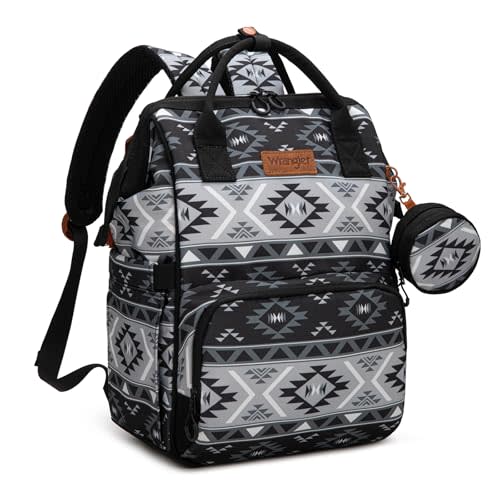Wrangler Aztec Backpack Multifunction Baby Travel Bag with Changing Pad, Stroller Straps and Pacifier Case WG2204-91103BK