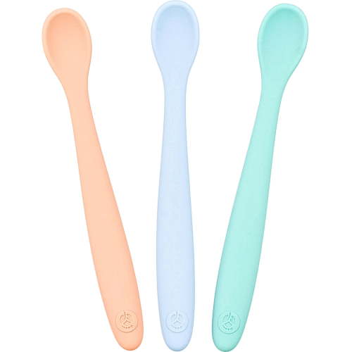 WeeSprout Silicone Baby Spoons, First Stage Infant Feeding Utensils with Soft-Tip, Set of 3