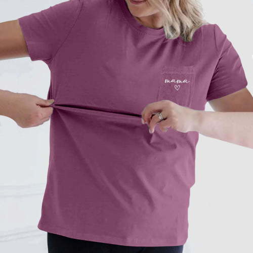 Women's Nursing Shirts with Zipper - Comfort Breastfeeding Tops, Pocket Maternity Clothes Crew Neck Short Sleeve for Moms,Size for L