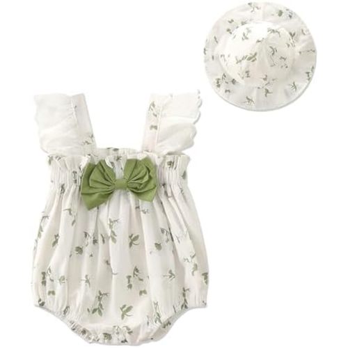 Baby Girl Clothes Summer Romper Cotton Linen Rompers Sleeveless Jumpsuit with Hat Outfits