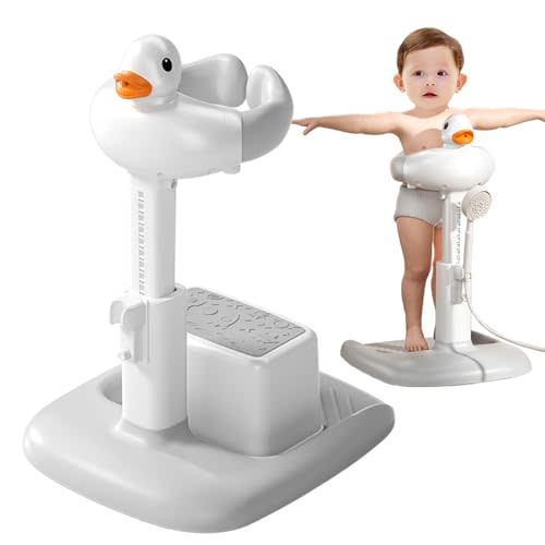 Adjustable Height Baby Shower Stand with Anti-Slip Base,Bath Shower Standing Support Baby Bath Stand,Portable Bath Helper Baby,Free Mother Hands