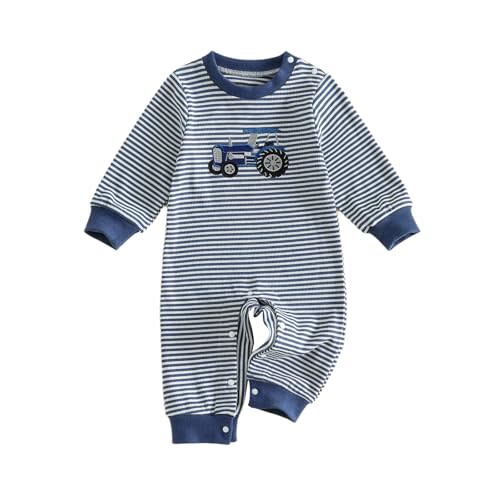 Lucikamy Newborn Baby Boy Fall Outfits Infant Long Sleeve Romper Jumpsuit | Baby Boy Long Sleeve Romper,Round Neck,Tractor/Letter/Football/Funny Embroidery,One Piece Outfits,Baby Boy Coming Home Outfit