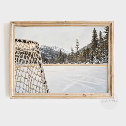 Hockey Rink Print | Vintage Style Outdoor Rink Painting | Boys Room Printable Art | Sports Fan Office Decor | Hockey Nursery Art | P556