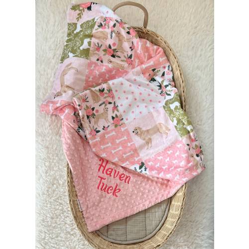 Golden Retriever Baby Blanket - Soft Minky Fabric - Baby Shower Gift