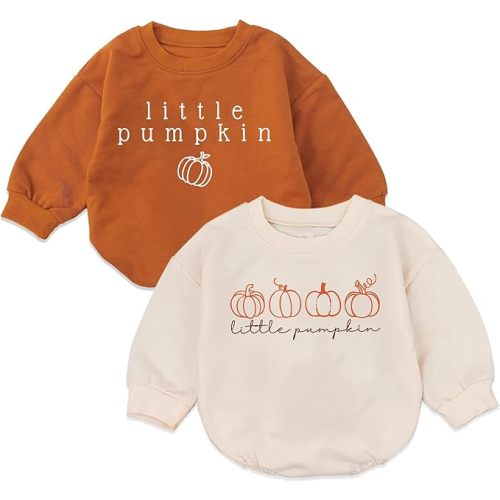 2PC Little Pumpkin Baby Romper, Infant Halloween Ghost Outfit, Fall Baby Girl Boy Bodysuit, Long Sleeve Autumn Clothes