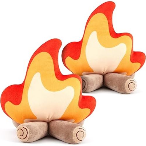 Campfire Plush Toys Fake Fire Firewood Plush Pillow Woodland Forest Nursery Classroom Decor for Camping Overnight Scene Setting Room Decoration(2 Pack)