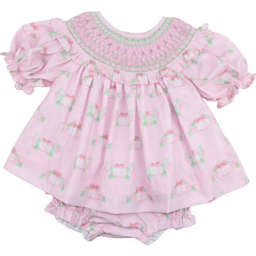 Pink And Green Smocked Pumpkin Print Diaper Set