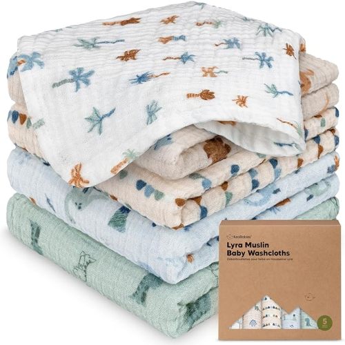 5-Pack Muslin Baby Washcloths for Newborn – (Dino Park)