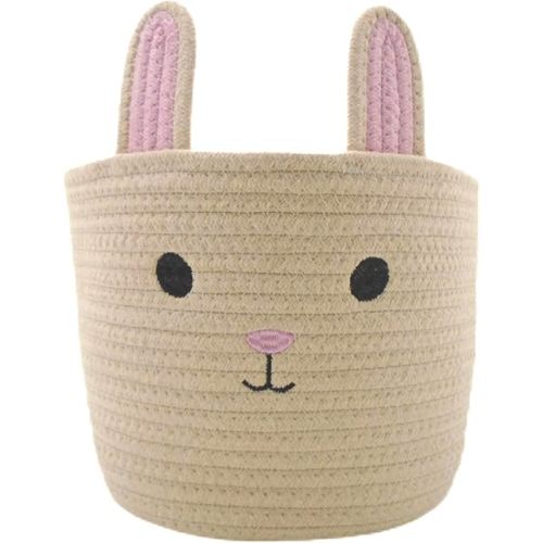 Youngfine Cute Cream Bunny Storage Basket - Foldable Organizer for Toys Laundry Nursery & Decor Durable Cotton-Polyester Blend, Scratch-Free Design (10"L x 8"W)