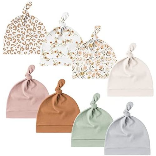 Konssy 8 Pack Baby Newborn Hats Set Knot Beanie Hats Soft for Infant Baby Girls Boys Caps 0-6 Months