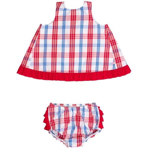 RuffleButts Baby/Toddler Woven Ruffle Swing Top and Bloomer Set - Lincoln Plaid, 0-3m