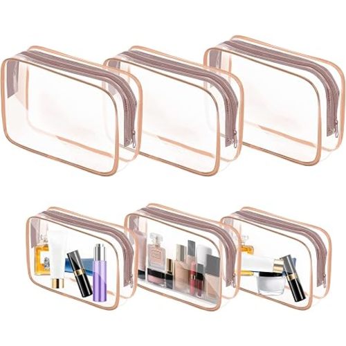 AURUZA Clear Makeup Bag,Portable Travel Toiletry Bags with Zipper, TSA Approved Clear Organizer Bags, PVC Cosmetic Pouch for Airport Airline Compliant