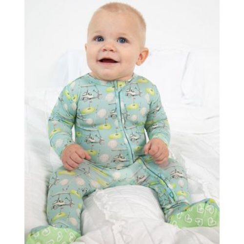 Lev Baby Boys' Viscose Bamboo Zipper Footie Pajamas – Green Golf Print One-Piece Baby Boy Clothes (NB–6/9M)