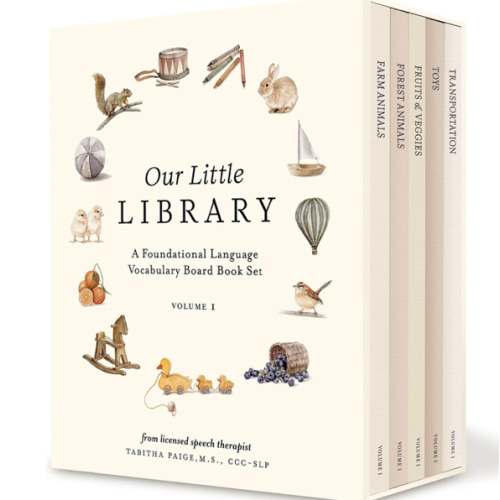Our Little Library: A Foundational Language Vocabulary Board Book Set for Babies, Including Farm & Forest Animals, Fruits & Veggies, Toys & More (Tabitha Paige Children's Book Series)