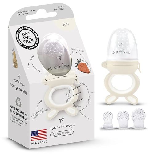 Moss and Fawn Forage Feeder - Soothing Silicone Frozen Breast Milk Popsicle & Baby Food Teething Toy, Pacifier, Fruit Feeder, & Teether - BPA, PVC & Phthalate-Free - Ecru