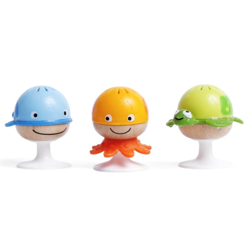 Hape Put-Stay Rattle Set | Three Sea Animal Suction Rattle Toys, Baby Educational Toy Set
