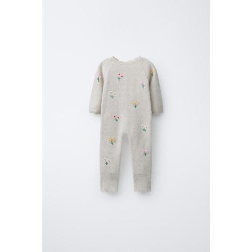 EMBROIDERED FLORAL KNIT JUMPSUIT - Light beige | ZARA United States