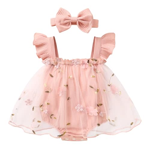 YOUNGER TREE Baby Girl Clothes Infant Romper Dress Floral with Headband | Baby Girl Dress with floral tulle skirt, Infant Girl Dress and Baby Girl Romper style