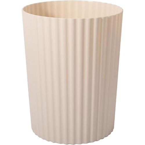 Small Trash Can Plastic Wastebasket Round Garbage Container Bin for Bathroom, Kitchen, Bedroom, Home Office, College Dorm, Beige