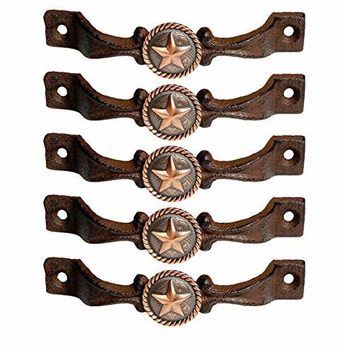 Urbalabs Cast Iron Concho Kitchen Cabinet Handles & Drawer Pulls  Set of 5  Rustic Western Farmhouse Hardware (5, Braided Bronze Star)