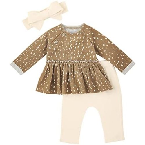 Mud Pie Girls' Mud Baby Girl Pie Fawn Outfit and Headband Set, 6-9 Months