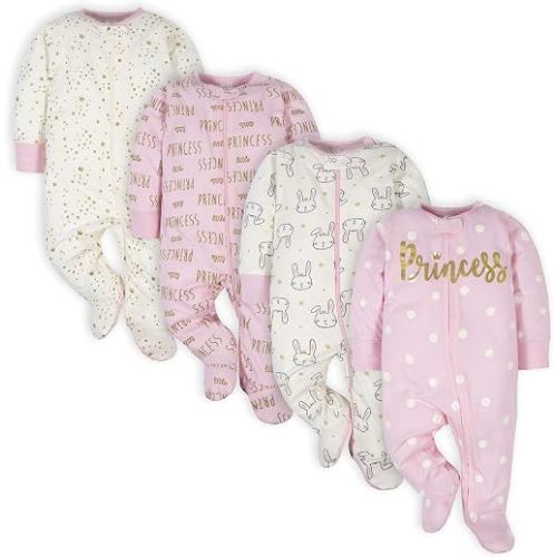 Gerber Baby Girls 4 Pack Sleep 'N Play Footie, Princess Pink, 3-6 Months