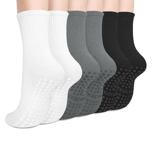 Justay 6 Pairs Pilates Socks with Grips for Women Soft Non Slip Crew Cotton Athletic Workout Barre Hospital Yoga Socks