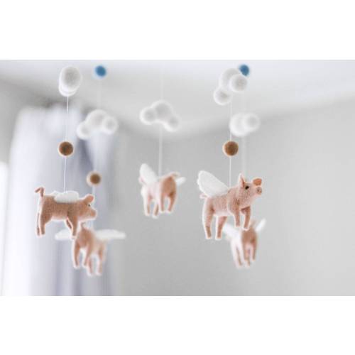 Flying Pig Baby Mobile - Needle Felted Crib Mobile Girl & Boy