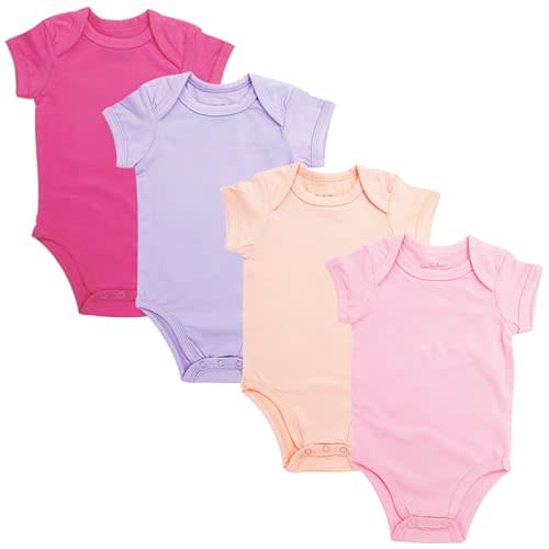 123 Bear Baby Short-Sleeve Bodysuits Multipack, Boy Girl, Newborn to 24M | Plain Solid Unisex Basics, 180gsm 4-Way Stretch, Flat Front for HTV & Embroidery, Envelope Neck, Metal Snaps, Tagless