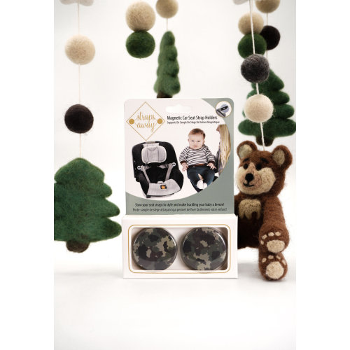 Camo, nursery, accessories, baby, toddler, Magnetic Car Seat Strap Holders, decorate, practical, parenting hack, stocking stuffer, Christmas