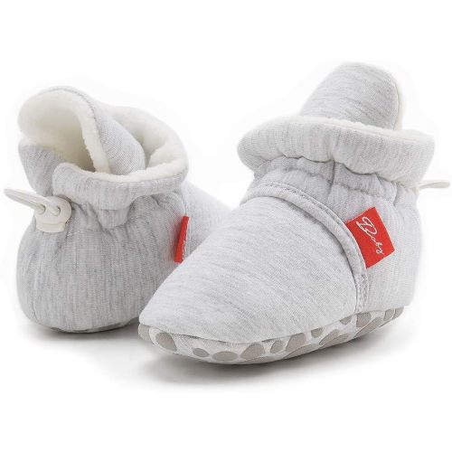 Newborn Baby Boy Girl Soft Fleece Booties Stay On Infant Slippers Socks Shoe Non Skid Gripper Toddler First Walkers Winter Ankle Crib Shoes