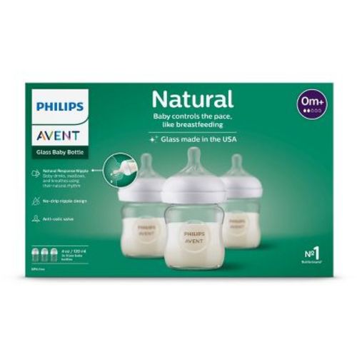 Philips Avent Glass Baby Bottle with Natural Response Nipple - 4oz/3pk