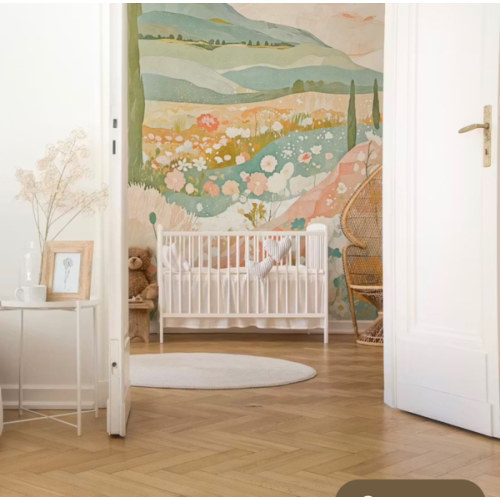 Wildflower Landscape Wallpaper - Pastel Garden Style for Bedroom