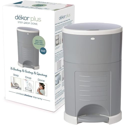 Diaper Dekor Plus Hands-Free Diaper Pail | Gray | Easiest to Use | Just Step – Drop – Done | Doesn’t Absorb Odors | 20 Second Bag Change | Most Economical Refill System |Great for Cloth Diapers