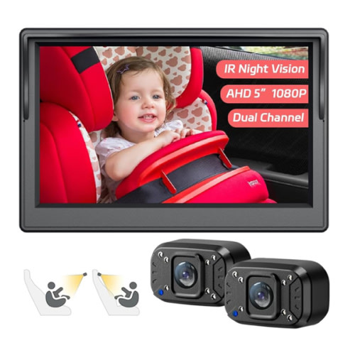 Itomoro Baby Car Camera, Dual Channel 5 inch Display with 2 IR Night Vision Camera, Easily Install Baby Car Mirror 1080P Clear Car Baby Camera for Rear Facing Seat Backseat ACZ403