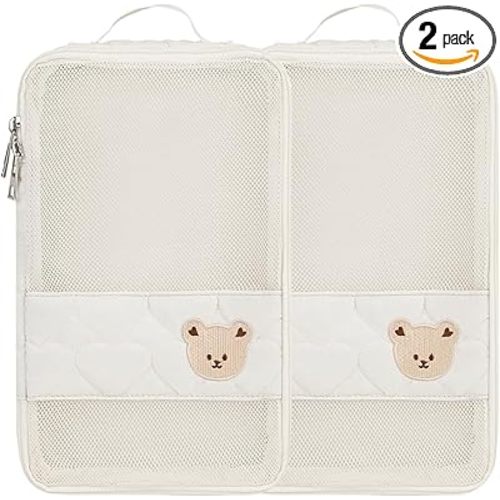 Baby Diaper Organizer - 2 Pack Waterproof Pouches, Mesh Bag, Reusable, Washable or Cloth Diapers (White)
